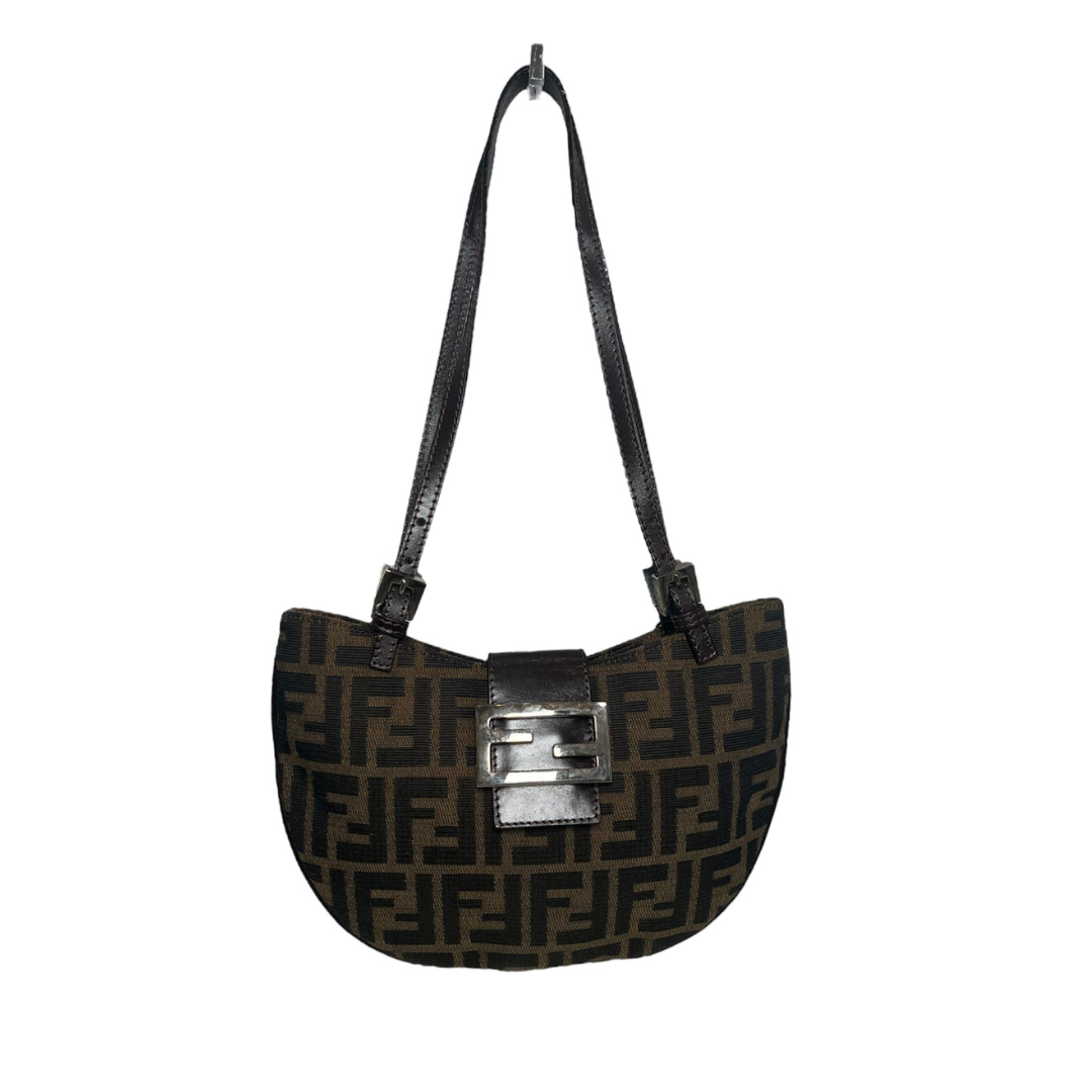 FENDI ZUCCA LEATHER TRIM HALF MOON CROISSANT BAG (8BR593