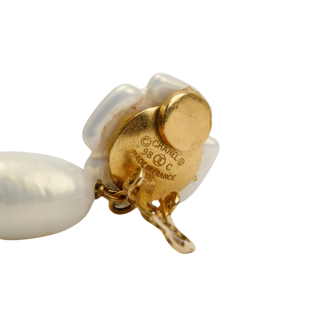 Chanel Vintage 1998 Camélia Faux Pearl Clip-On Earrings