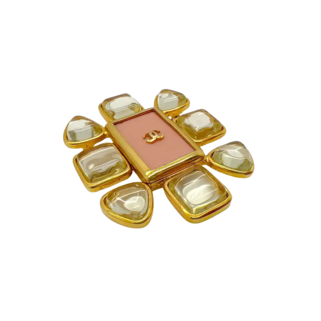 Chanel Vintage 1996 Pastel Pink & Crystal CC Logo Brooch