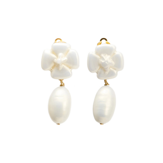 Chanel Vintage 1998 Camélia Faux Pearl Clip-On Earrings