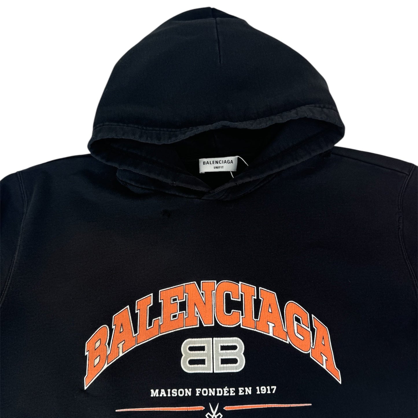 Balenciaga Distressed Maison Wide Fit Logo Hoodie