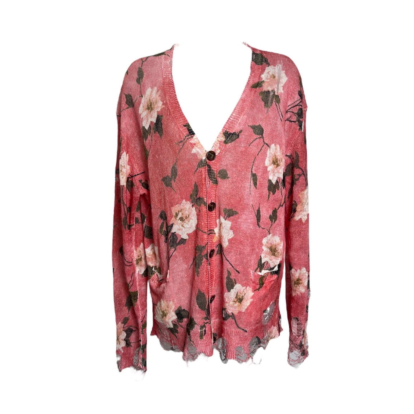 R13 Floral Boyfriend Distressed Cardigan