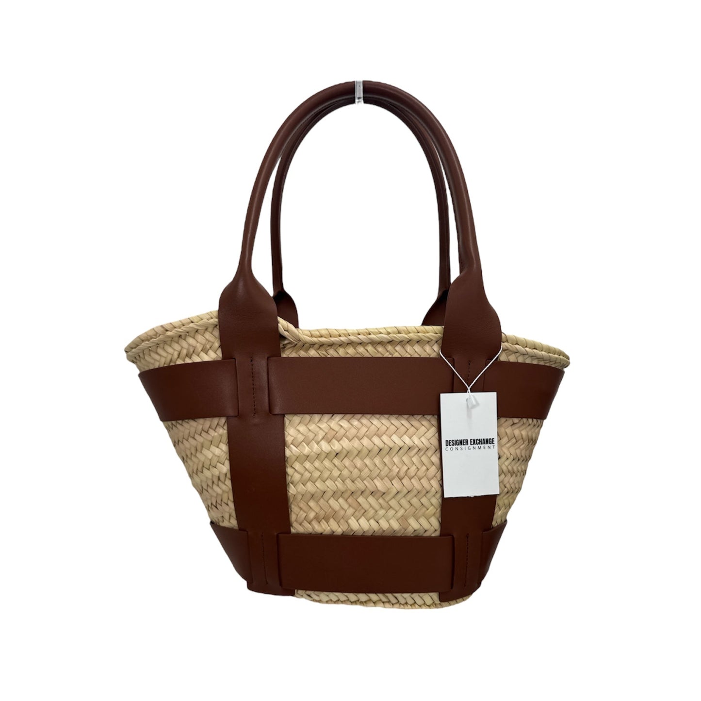 DeMellier Santorini Leather Trimmed Raffia Tote Bag