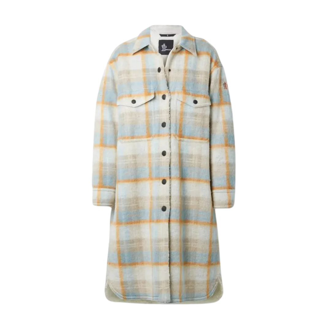 Moncler Grenoble Vanay Check Felted-Flannel Longline Jacket