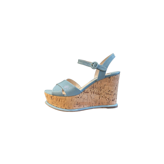 Prada Saffiano Wedge Sandals (Size 38)