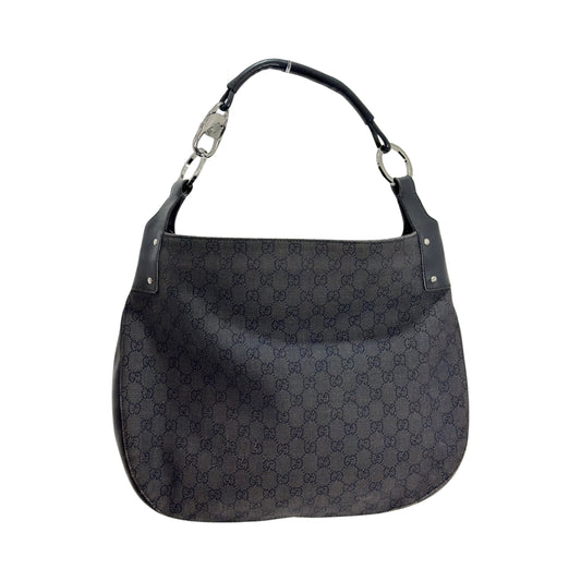 Gucci Black GG Denim Canvas Medium Hobo Bag