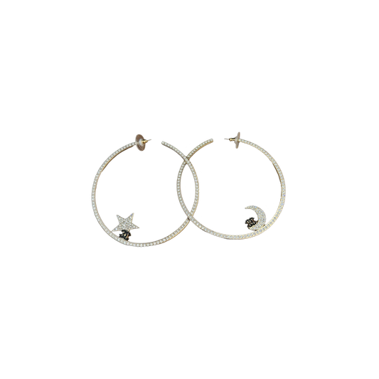 Chanel Crystal Moon & Star CC Large Hoop Earrings