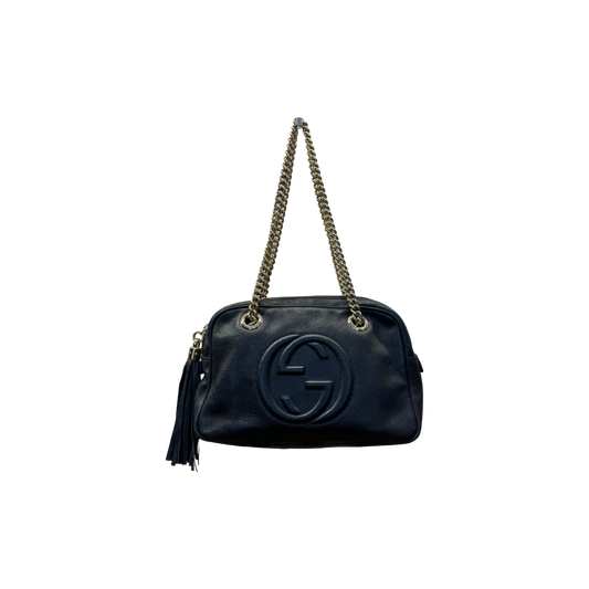 Gucci Navy Leather Soho Double Chain Shoulder Bag