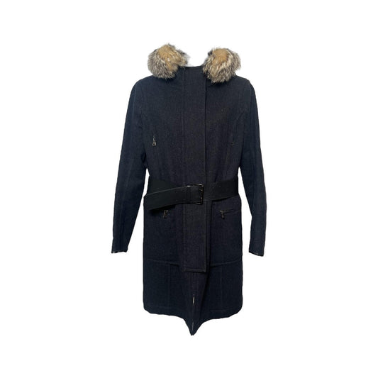 Prada Fur Trim Belted Wool Coat