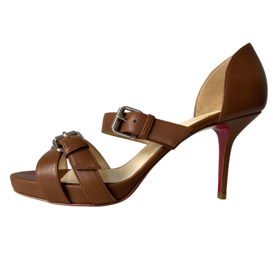 Christian Louboutin Atalanta 85 Cognac Calf Vip Sandals (Size 40.5)