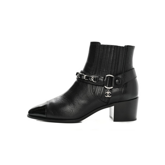 Chanel CC Chain Block Heel Bootie (Size 41)