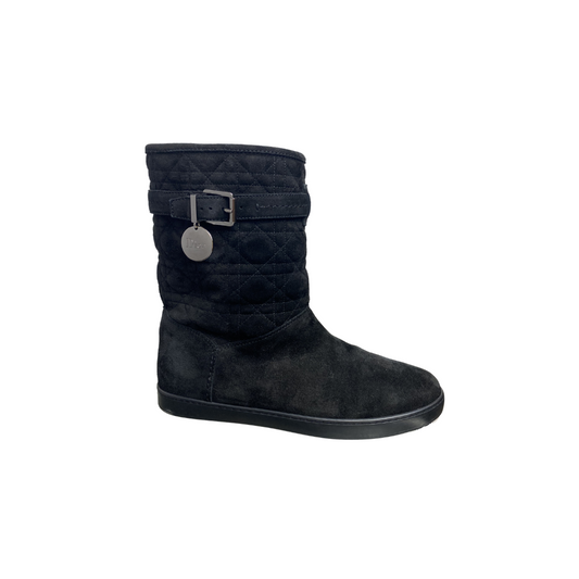 Dior Black Cannage Suede Fur Lined Snow Boots