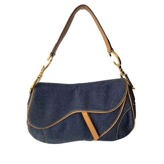 Christian Dior John Galliano Vintage Denim Saddle Bag