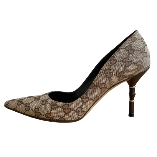 Gucci Guccissima Canvas Bamboo Heel Pumps