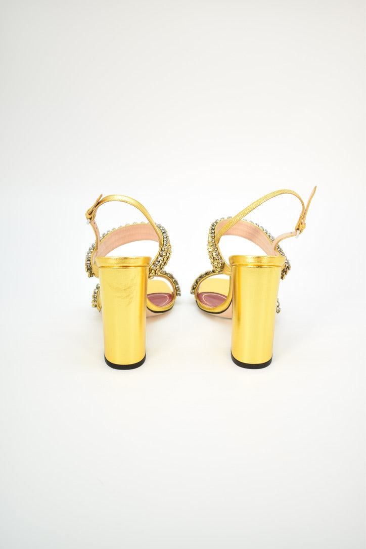 Gucci gold block heels online