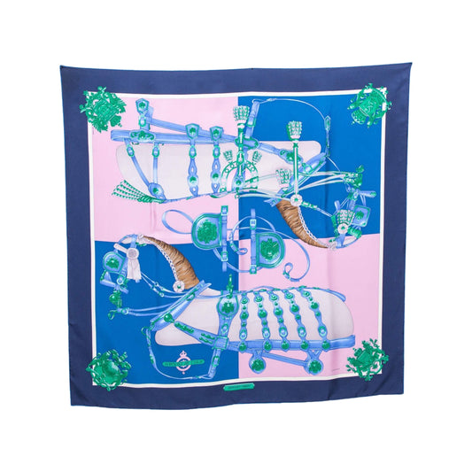 Hermes Marine Blue Harnais De Cour Silk Scarf