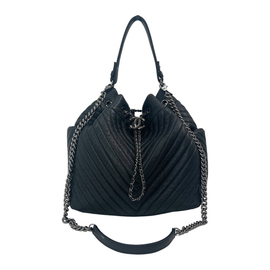 Chanel Chevron Large CC Chain Bucket Drawstring Bag